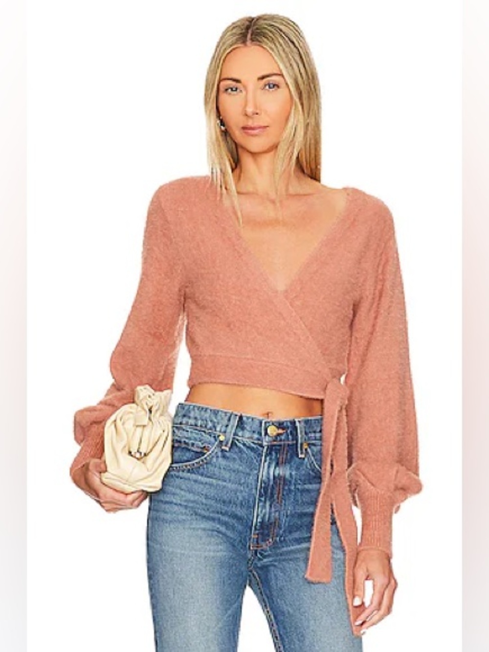 MAJORELLE Peach Tie-Front Cropped Knit Cardigan